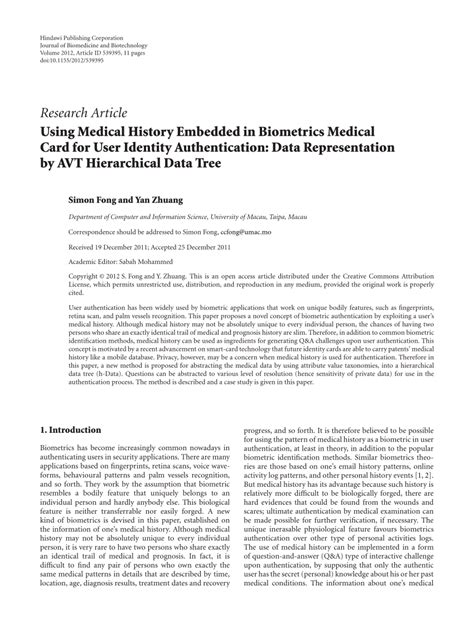 Using Medical History Embedded in Biometrics Medical Card for 